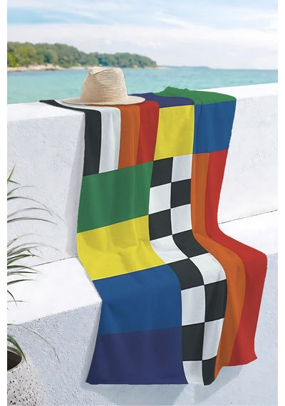 Geometrik Renk Bloklu Modern Plaj Havlusu-soyut Minimalist Çok Renkli Hızlı Kuruyan Mikrofiber Havlu Sedef Esinti