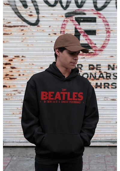 Sevbano The Beatles Müzik Grubu Baskılı Unisex Oversize 1964 Hoodie Siyah