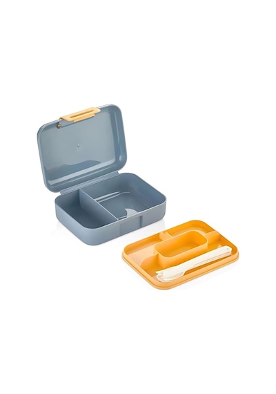 6 Bölmeli Yemek Saklama Kabı Çatal, Kaşık Ve Bıçaklı Beslenme Kutusu, Lunch Box Diyet, Mavi Desenli