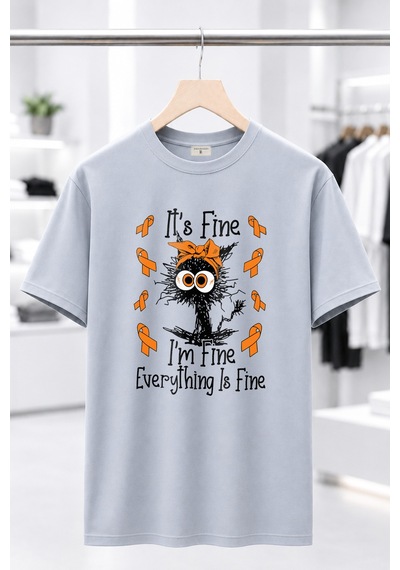 Bayloranzzo Everything İs Fine %100 Pamuk Heavy Cotton Premium Kalite Kadın Tişört Gri