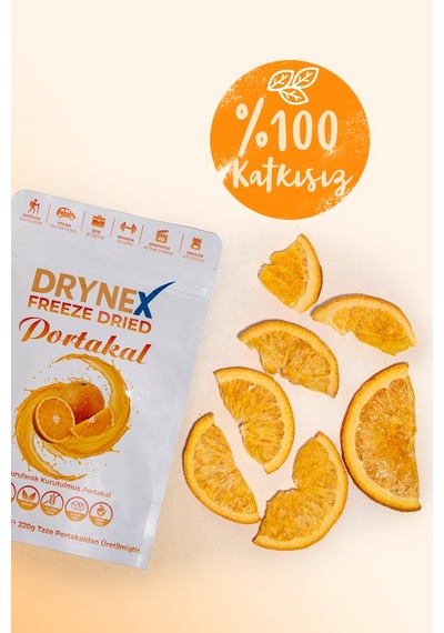 Drynex Freeze Dried Portakal Dondurularak Kurutulmuş Çıtır Atıştırmalık Meyve Cipsi Şekersiz Vegan 20 G