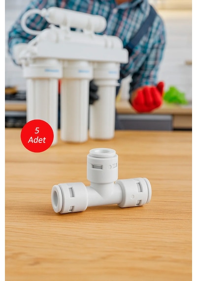 Su Arıtma Cihazı T Bağlantı Nipeli 6 MM Hortum Quick Geçmeli - 5 Adet