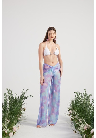 Holly Lolly Beli İp Detaylı Tül Pareo Shirred Pantolon Lila