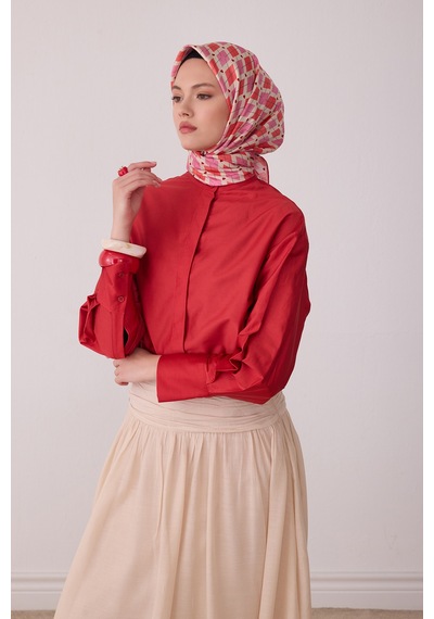 Belli Geometrik Desen %100 Twill İpek Eşarp Be08 Pembe
