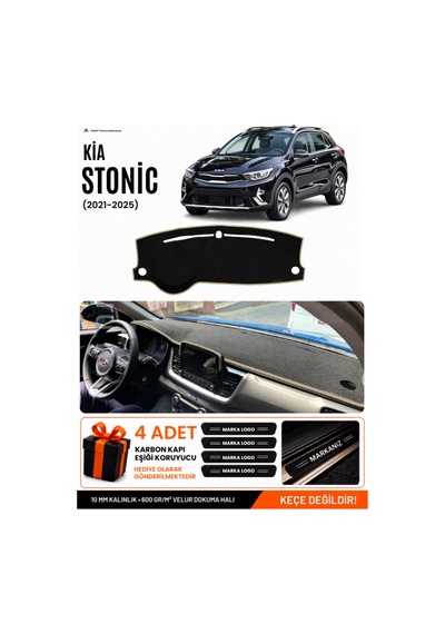 Kia Stonıc 2021-2025 Uyumlu Torpido Koruma, Torpido Örtüsü, Torpido Kılıfı - Siyah-bej - Kı024