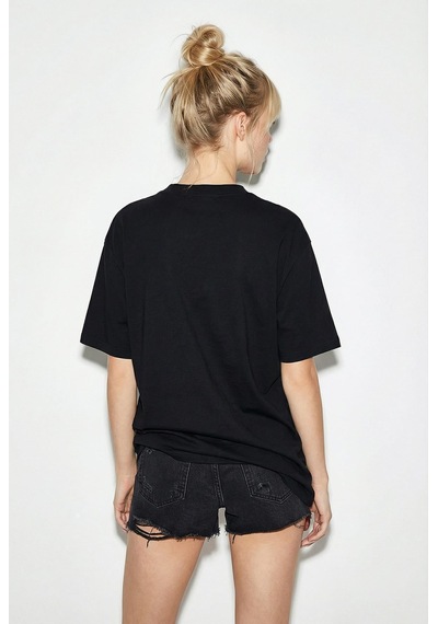 Shade Kadın Köpek Nakışlı Taş İşlemeli Relaxed Fit Pamuk T-shirt 1077 60286067 - Siyah L