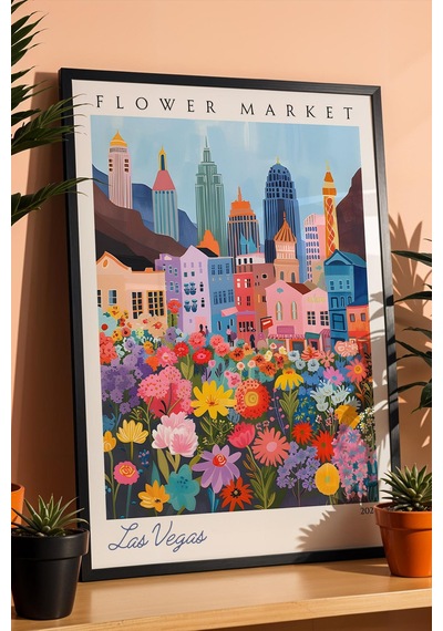 Las Vegas Amerika Çerçeveli Tablo Seyahat Severlere Salon Ve Ofis İçin Estetik Duvar Dekoru Travel Flower Market