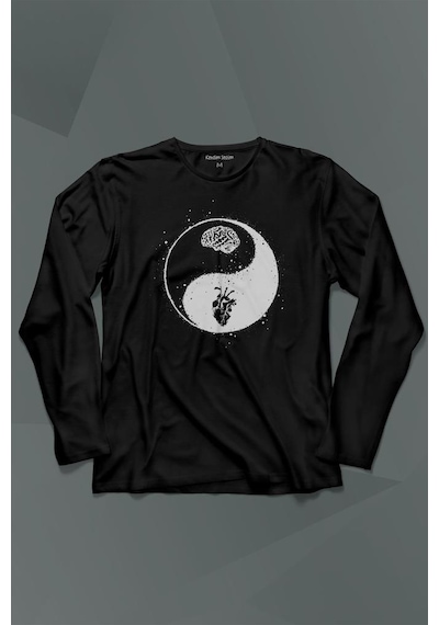 Ying Yang Kalp Beyin Yingyang Aşk Mantık Uzun Kollu Tişört Baskılı T-shirt 001 Ying Yang Kalp Beyin Yingyang Aşk Mantık Uzun Kollu Tişört Baskılı T-shirt 001