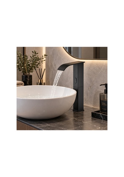 Rena Design Fotoselli Sensörlü Siyah Kare Çanak Lavabo Bataryasi Temassiz Otomatik Tasarruflu Modern Musluk