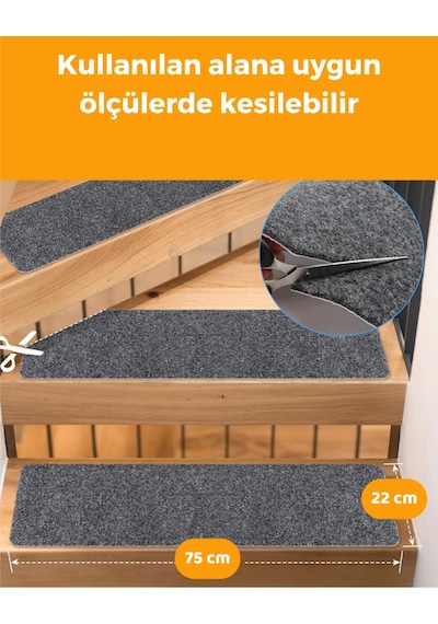 Merdiven Halısı Halıfleks Kaymaz Taban Gri 20x75 Cm 1 Adet Gri