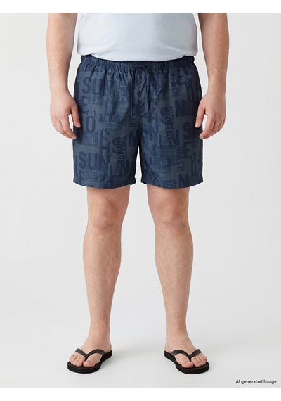 Lcw Swımwear Lacivert Kısa Boy Yazı Baskılı Erkek Deniz Şortu