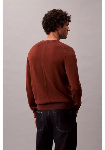 Calvin Klein Erkek Regular Kalıp Supima Pamuklu Triko Kazak - Kiremit Cherry Mahogany