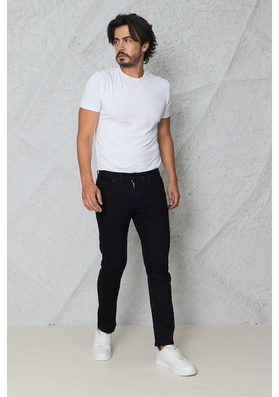 Myrab Denim Erkek Siyah Regular Fit Rahat Kesim Denim Zift Mavi Jeans