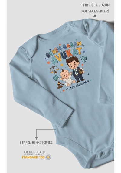 Morivokids Benim Babam Avukat Uzun Kollu Bebek Body %100 Pamuk Bebe Mavisi