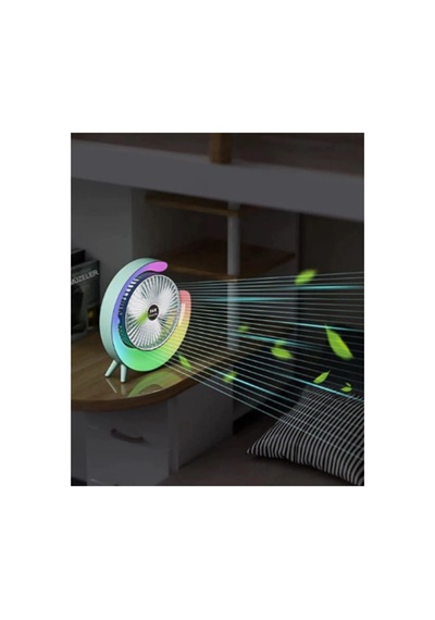Masaüstü Vantilatör Usb Şarjlı Rgb Led Işıklı 3 Kademeli 180 Ayarlanabilir Soğutucu Fan Yeşil Diğer