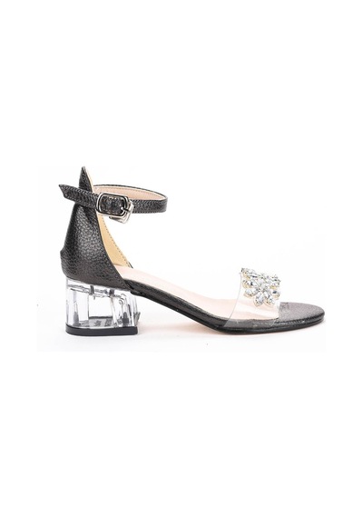 Kiko Kids 790 Taşlı Kız Çocuk 3 Cm Şeffaf Topuklu Sandalet Ayakkabı Platin