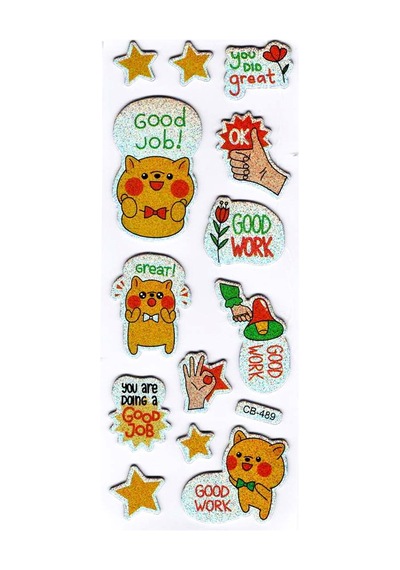 Sticker Kabartmalı Sticker Defter Planlayıcı Etiket Cb489 16x7 Cm- Good Work Kedi Çok Renkli