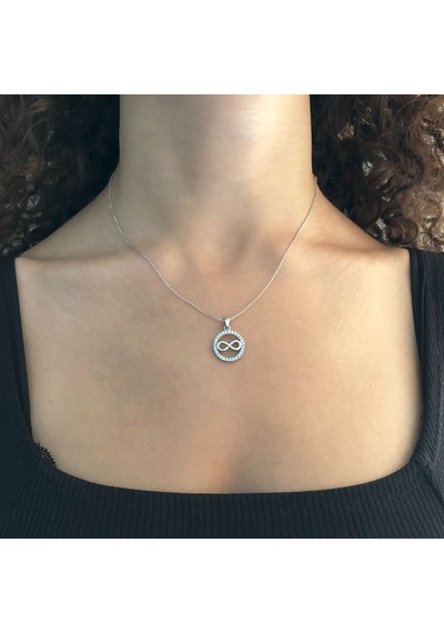 FerizZ Zirkon Taşlı Sonsuzluk Model Tasarım Gümüş Kolye GK-257