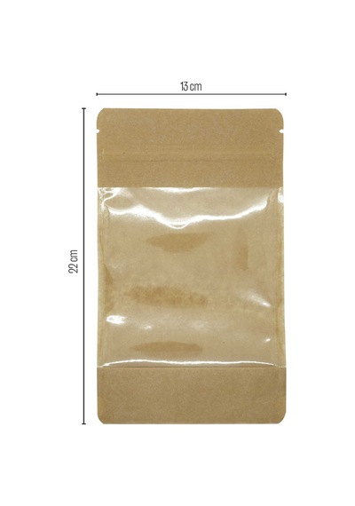 13X22.5X7 Kraft Geniş Pencereli Kilitli Doypack 50 Adet