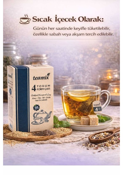 " Grecka-teff-chia-kinoa "4 Tohum Form Çayı