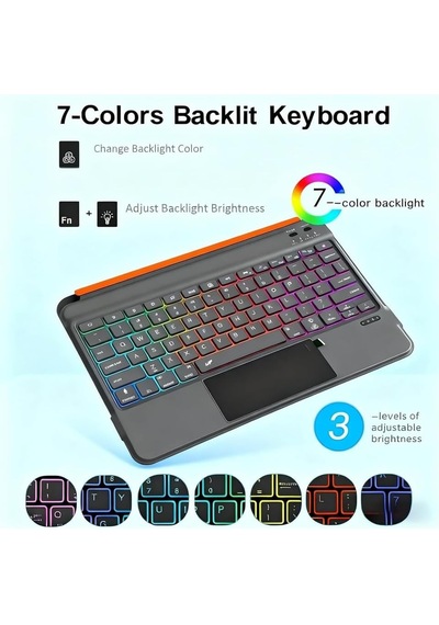 Apple iPad Uyumlu  Air 11 M2/m3 Uyumlu 360 Döner Manyetik Türkçe Q Klavyeli Kılıf Rgb Işıklı Trackpad Li 360dönen