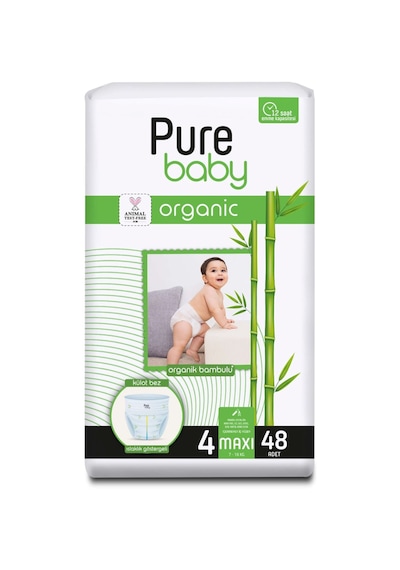 Pure Baby Organik Bambu Özlü Külot Bez Tekli Paket 4 Numara Maxi 48 Adet
