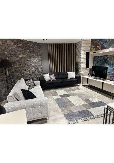 Çam Halı Side 1403 Gri Mavi İskandinav Desenli Koridor Halısı Kesme Yolluk Mutfak Halısı Modern Salon Halısı Gri 3