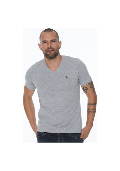 T8568 Dewberry V Yaka Erkek T-shırt-gri Gri