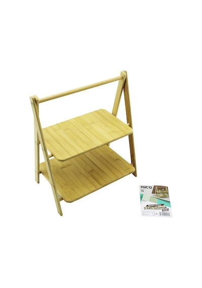 Stand - Ayaklı 2 Katlı Ahşap - Bambu Servis Sunum Tahtası 18x28c Çok Renkli