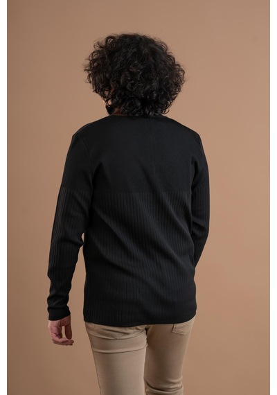 Fermuar Yaka Yarım Balıkçı Likralı Erkek Sweatshirt Siyah