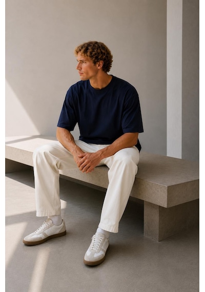 Alexandergardi Oversize Bisiklet Yaka T-shirt Lacivert