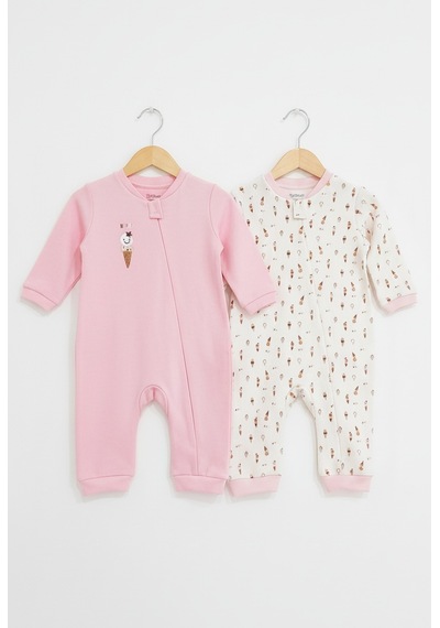 Kidaxi Baskılı 2'li Kız Bebek Tulum Seti 3-24 Ay Kd53128 Pembe
