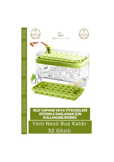 Buzkalıbı Pratik Düğmeli Kapaklı Gı Sınıfı Mutfak Gereci 32 Yuvalı Buz Küpü Kalıbı Saklama Kutulu Çok Renkli