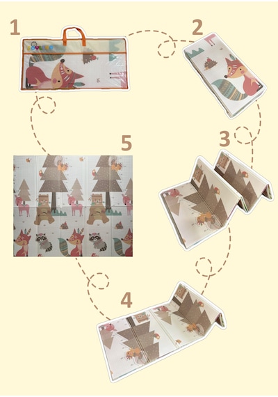 Katlanabilir Çift Taraflı Eğitici Çocuk Oyun Matı, Halısı 180x150 Taşıma Çantalı - Ayı