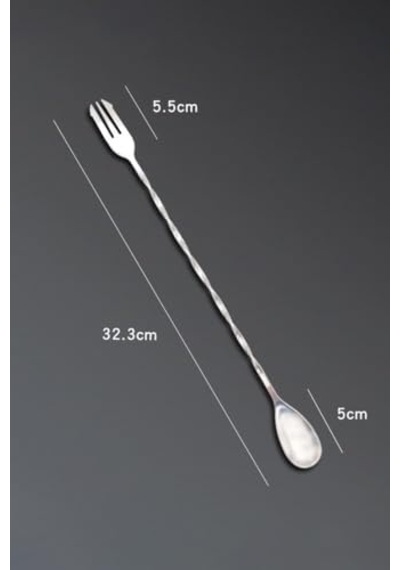 32 Cm Uzun Çelik Çift Başlı Çatallı Kokteyl Karıştırma Barmen Kaşığı Cin582