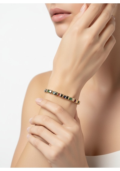 Valmont Accessories Kadın Gold Renk Renkli Taşlı Sıra Taş Detaylı Bileklik