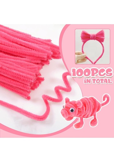 Fuşya Renkli 50 Adet Şönil, Tüylü Tel, Eğitici Şönil Seti, 30 Cm, Peluş Tel