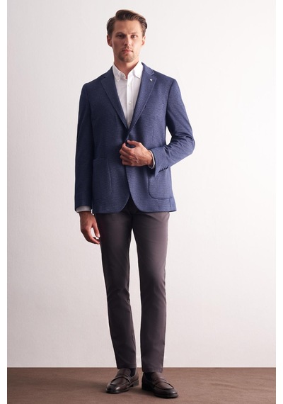 İmza Lacivert Mono Yaka Kendinden Desenli Esnek 6 Drop Comfort Fit Classic Ceket 1002255154 Lacivert