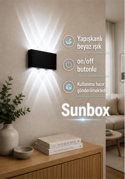 Pilli Beyaz Işık Duvar Aplik - Kablosuz Modern Aplik Beyaz Beyaz