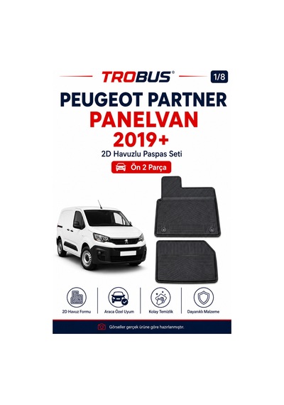 Trobus Peugeot Partner Panelvan 2019+ Araca Özel 2 Parça 2d Havuzlu Paspas