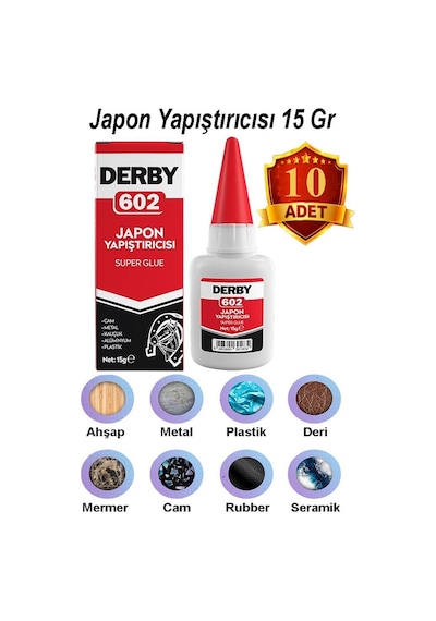 Derby 602 Japon Yapıştırıcı 15 Gr 10 Adet Yüksek Yapıştırma Gücü Tek Bileşenli Düşük Viskozite Güçlü Yapıştırıcı 15gr
