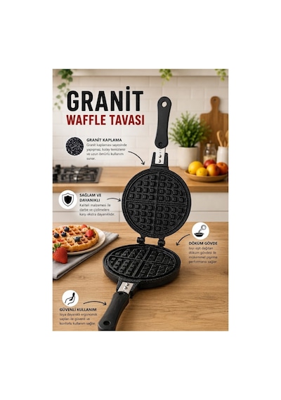 Piev Pratik Çift Taraflı Ocak Üstü Döküm Waffle Tavası Antrasit
