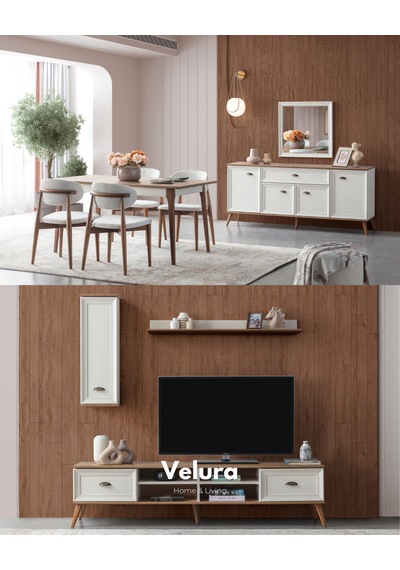 Sion Açılır Yemek Masası + 6 Sandalye Beyaz