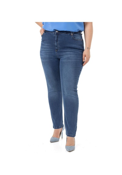 Disentis Büyük Beden Yüksek Bel Dar Paça Mavi Denim Pantolon-mavi Mavi