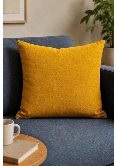 Cortibo Barcelona Kadife Dokulu Kırlent Kılıfı 45x45cm Koyu Sarı Çok Renkli