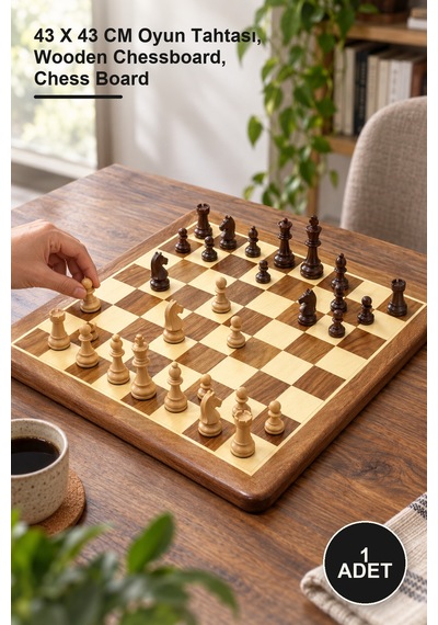 1 Adet Ahşap Satranç Tahtası 43 X 43 Cm Oyun Tahtası, Wooden Chessboard, Chess Board