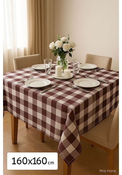 Mira Home Kareli Masa Örtüsü Sofra Bezi 160x160 Cm Happytime Bordo