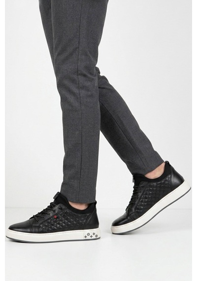 Siyah Kroko Desenli Hakiki Deri Erkek Sneaker Çok Renkli