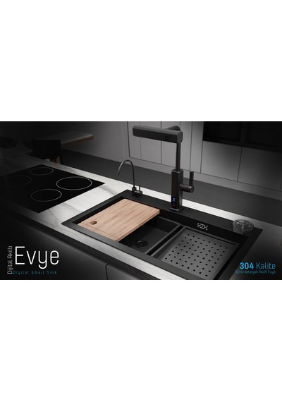 Dijital Akıllı Eviye Nano Teknoloji Kaplamalı Inox - Siyah