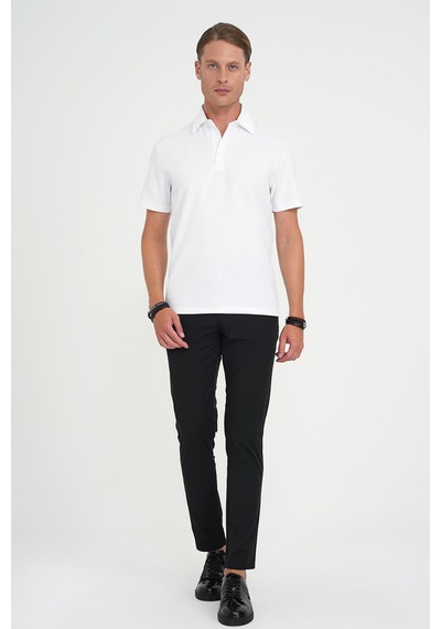 Efor Slim Fit Polo Yaka Modal Fitilli Kısa Kol Beyaz Tişört Ts 904 Beyaz